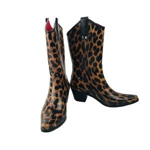 HENRY FERRERA LEOPARD COWBOY PULL ON RAIN BOOTS SIZE 7/EUR 38